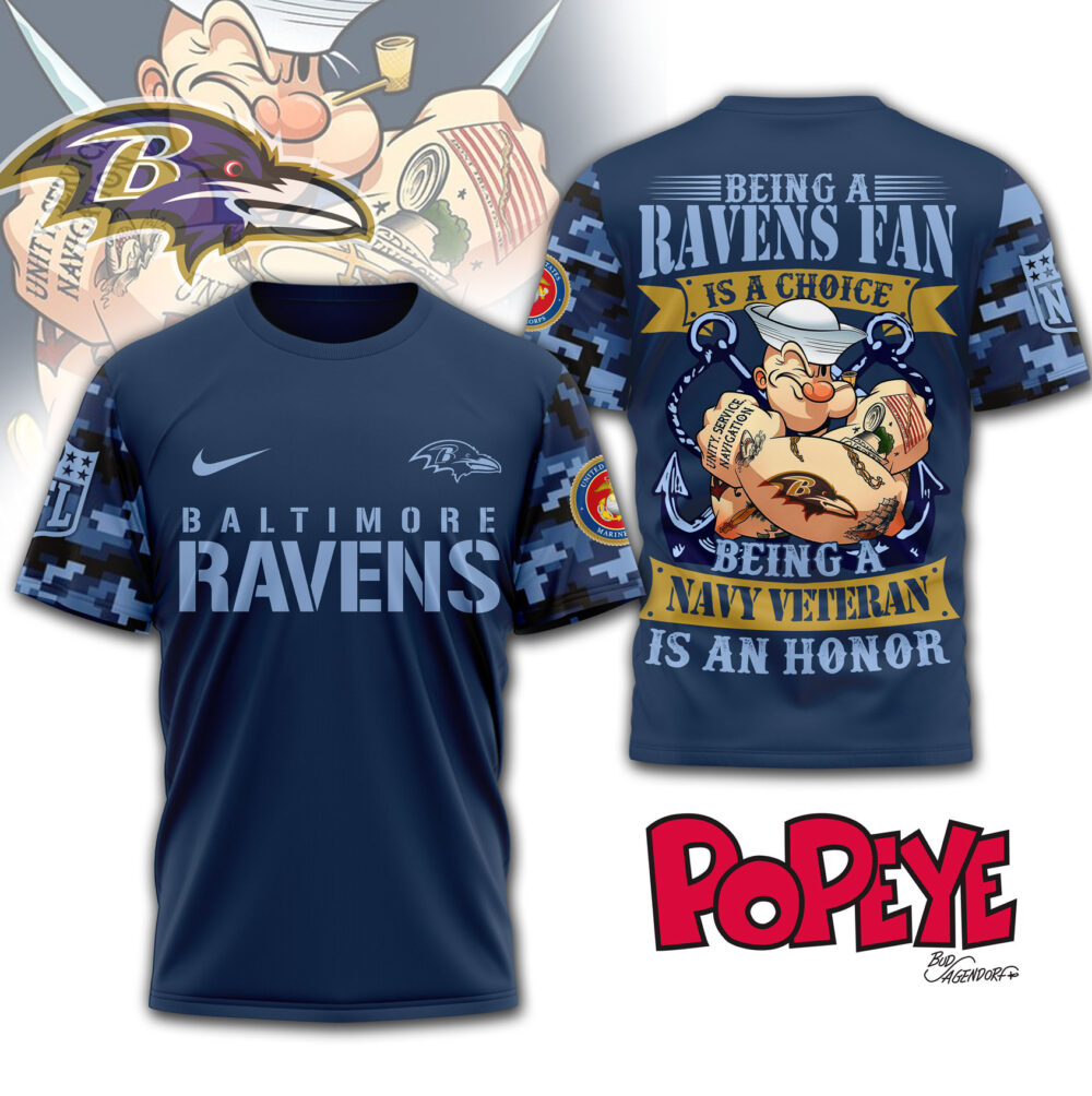 Baltimore Ravens | Premium NFL Navy Veteran Popeye 3D Shirt
