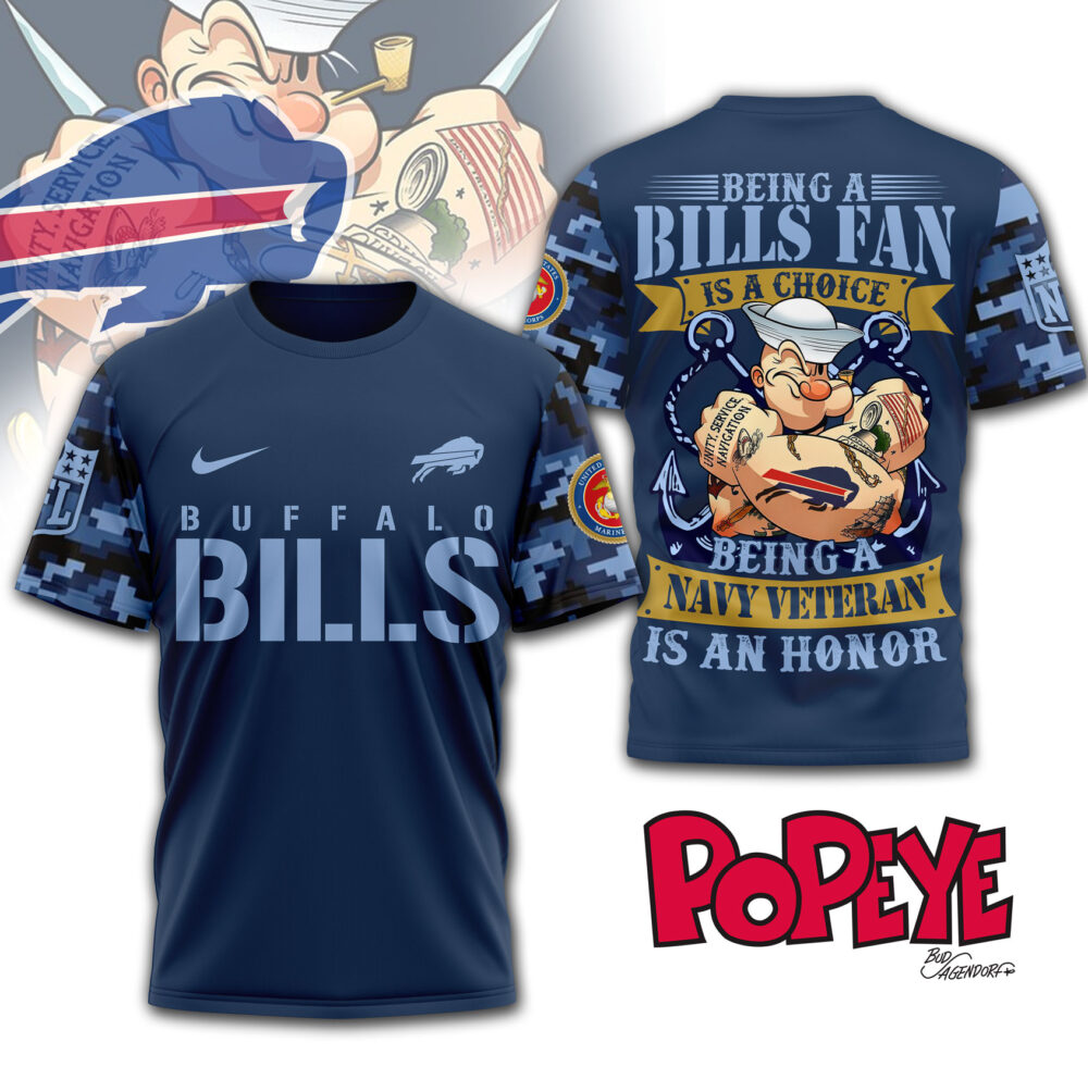 Buffalo Bills | Premium NFL Navy Veteran Popeye 3D Shirt