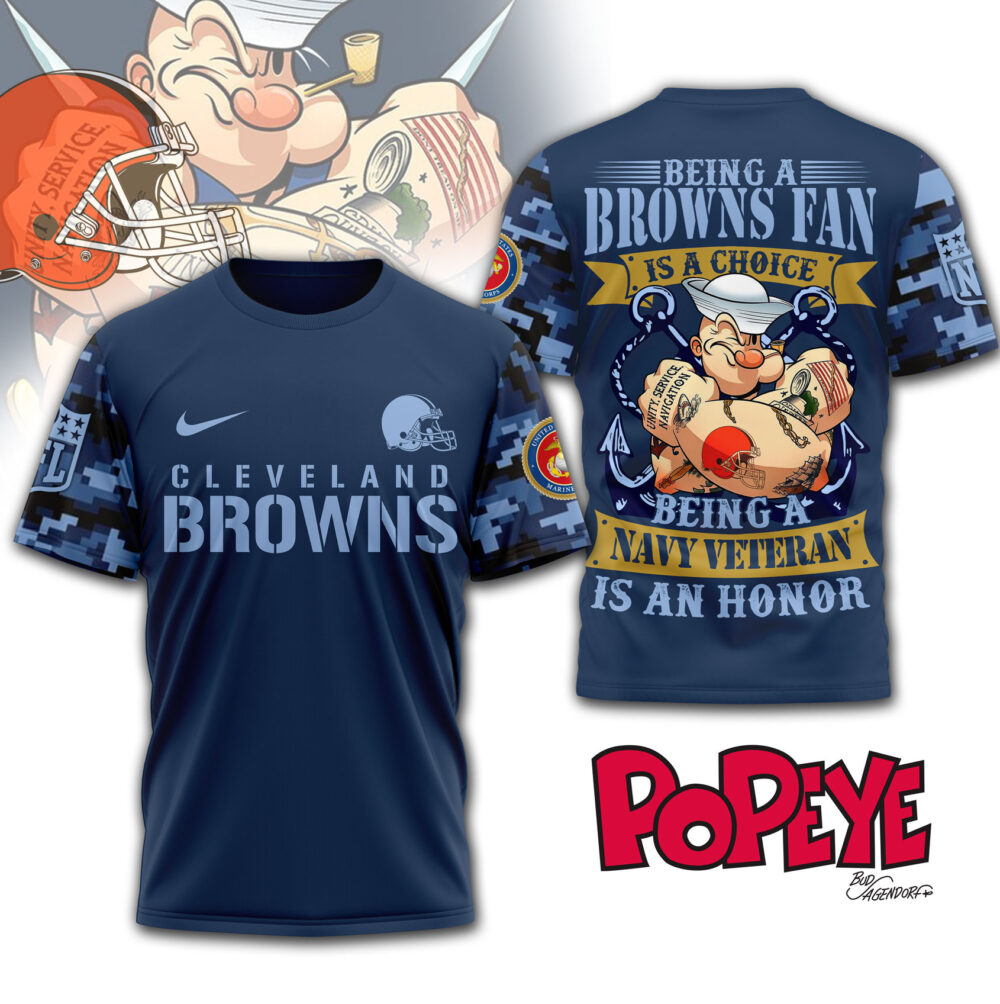 Cleveland Browns | Premium NFL Navy Veteran Popeye 3D Shirt