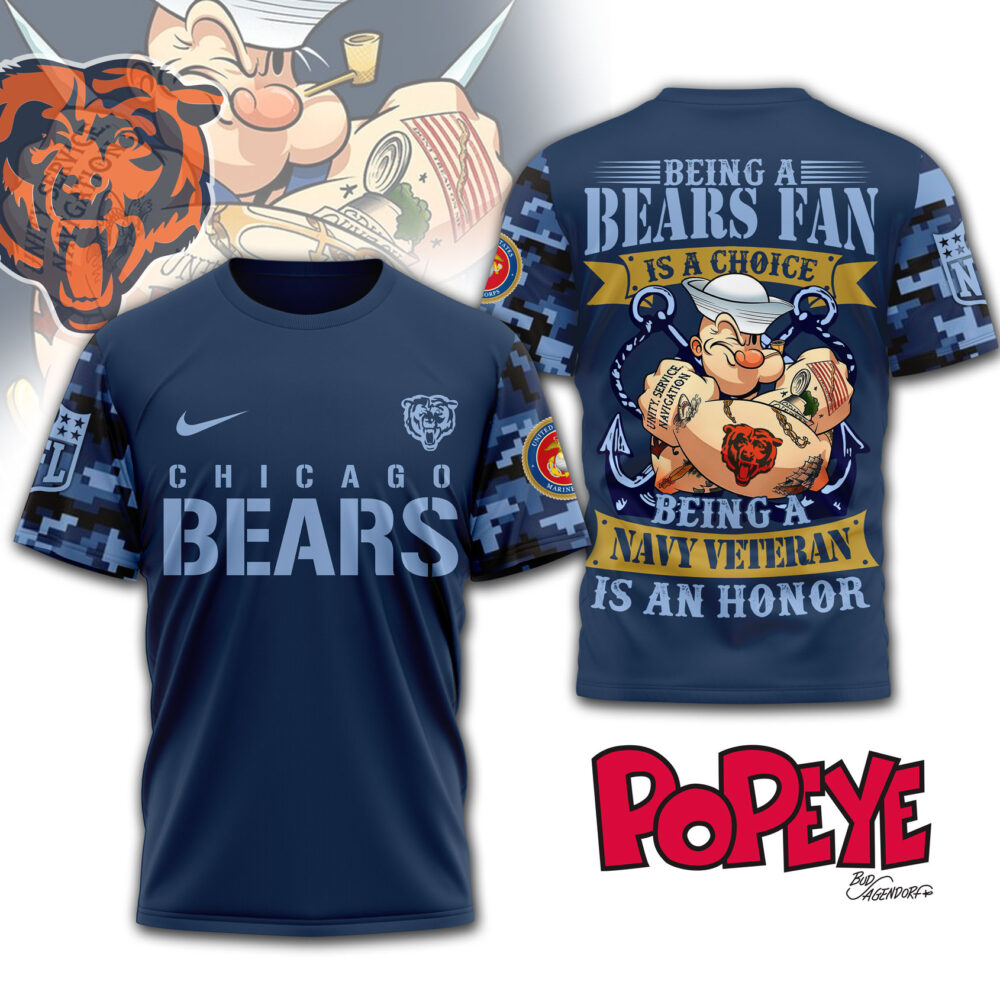 Chicago Bears | Premium NFL Navy Veteran Popeye 3D Shirt
