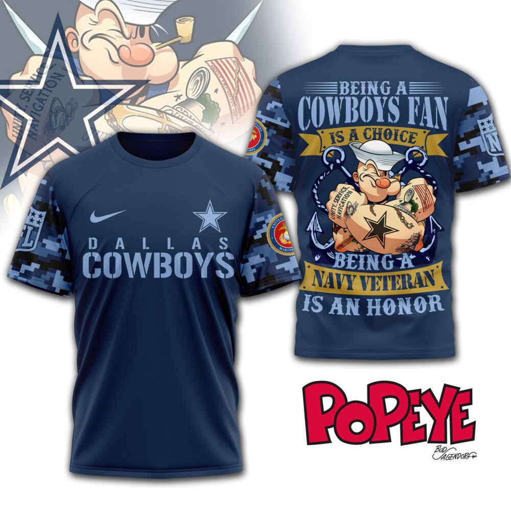 Dallas Cowboys | Premium NFL Navy Veteran Popeye 3D Shirt