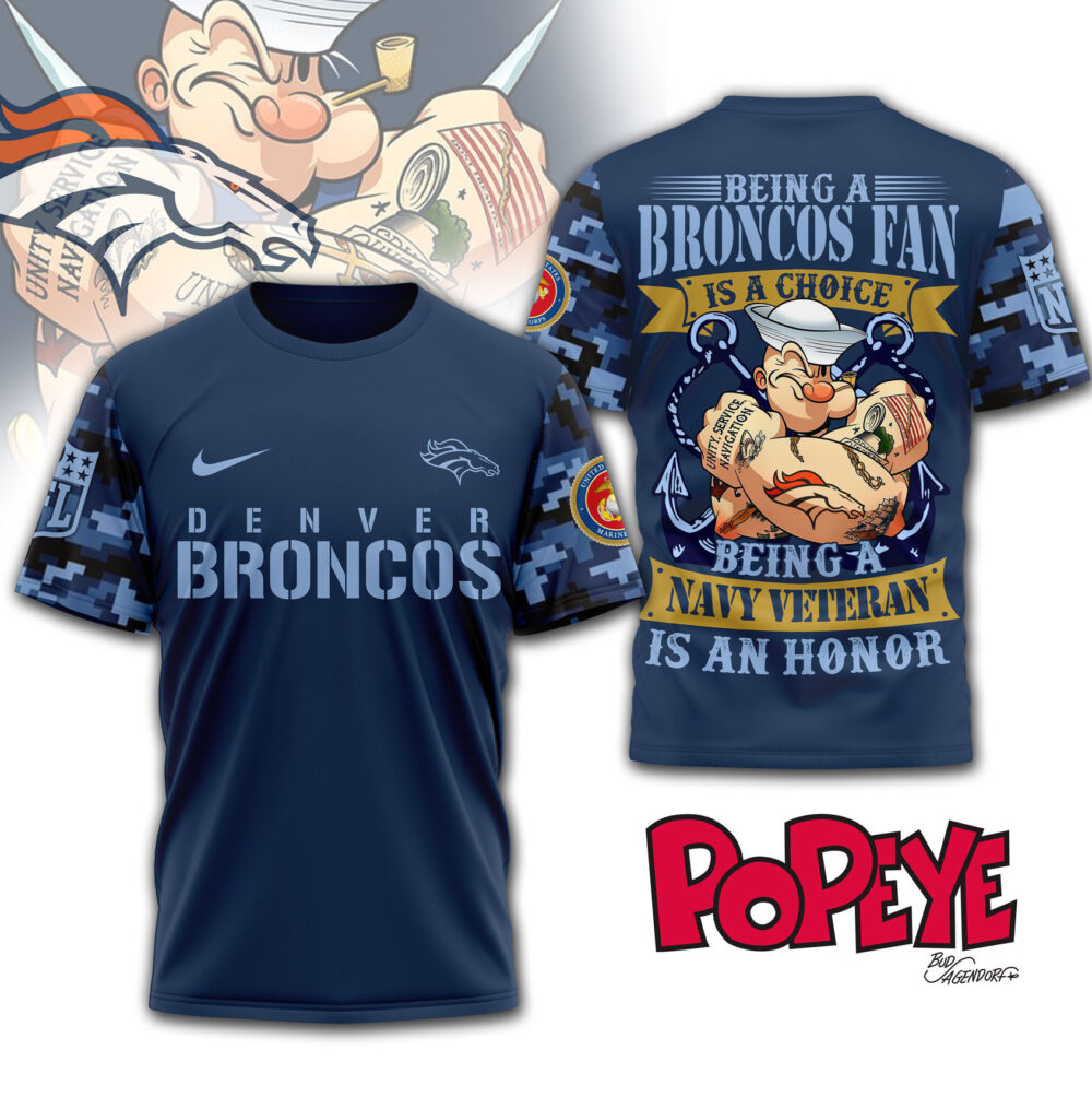 Denver Broncos | Premium NFL Navy Veteran Popeye 3D Shirt