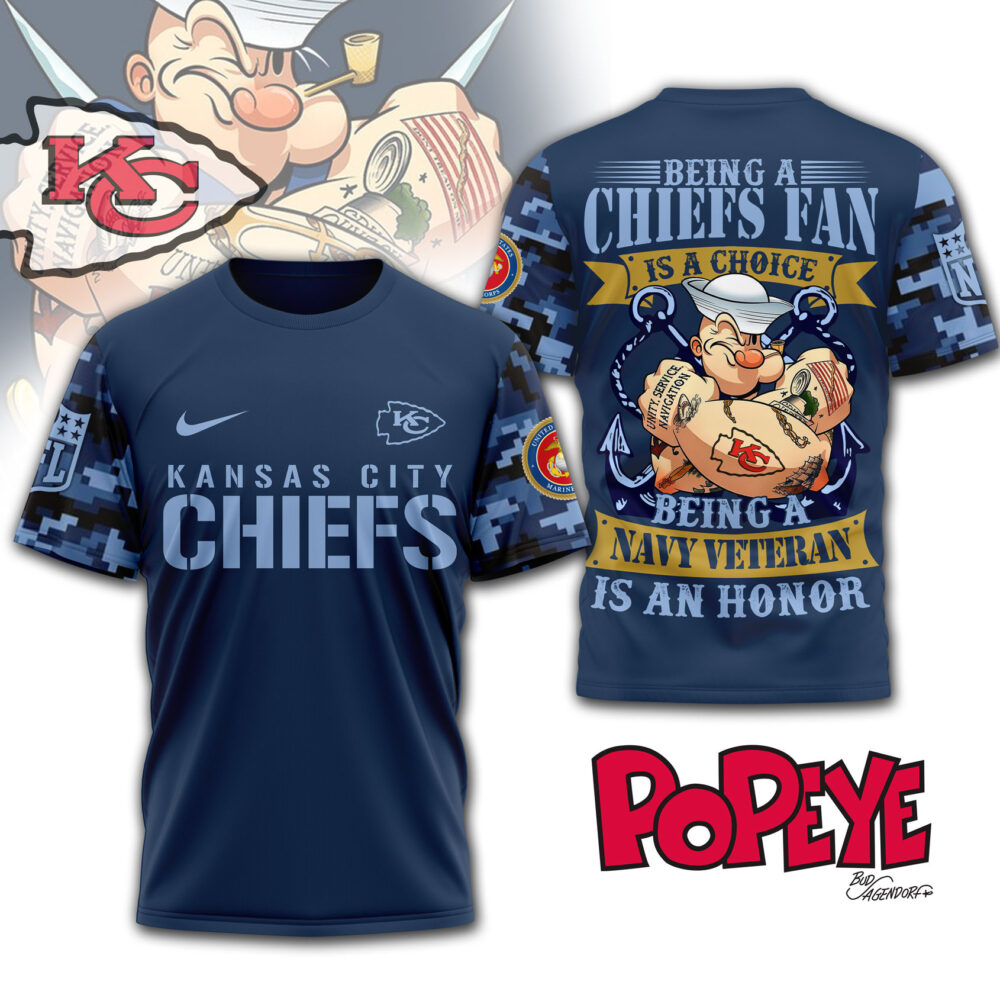 Kansas City Chiefs | Premium NFL Navy Veteran Popeye 3D Shirt