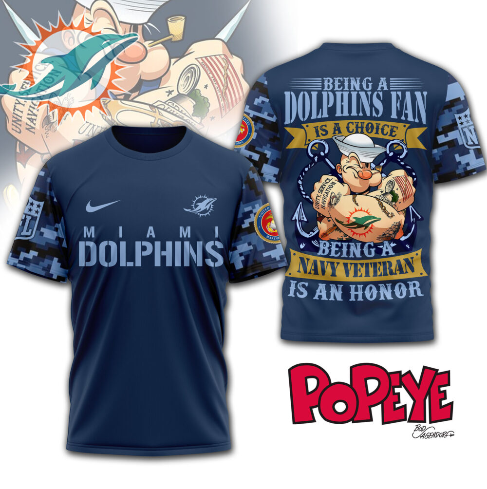 Miami Dolphins | Premium NFL Navy Veteran Popeye 3D Shirt