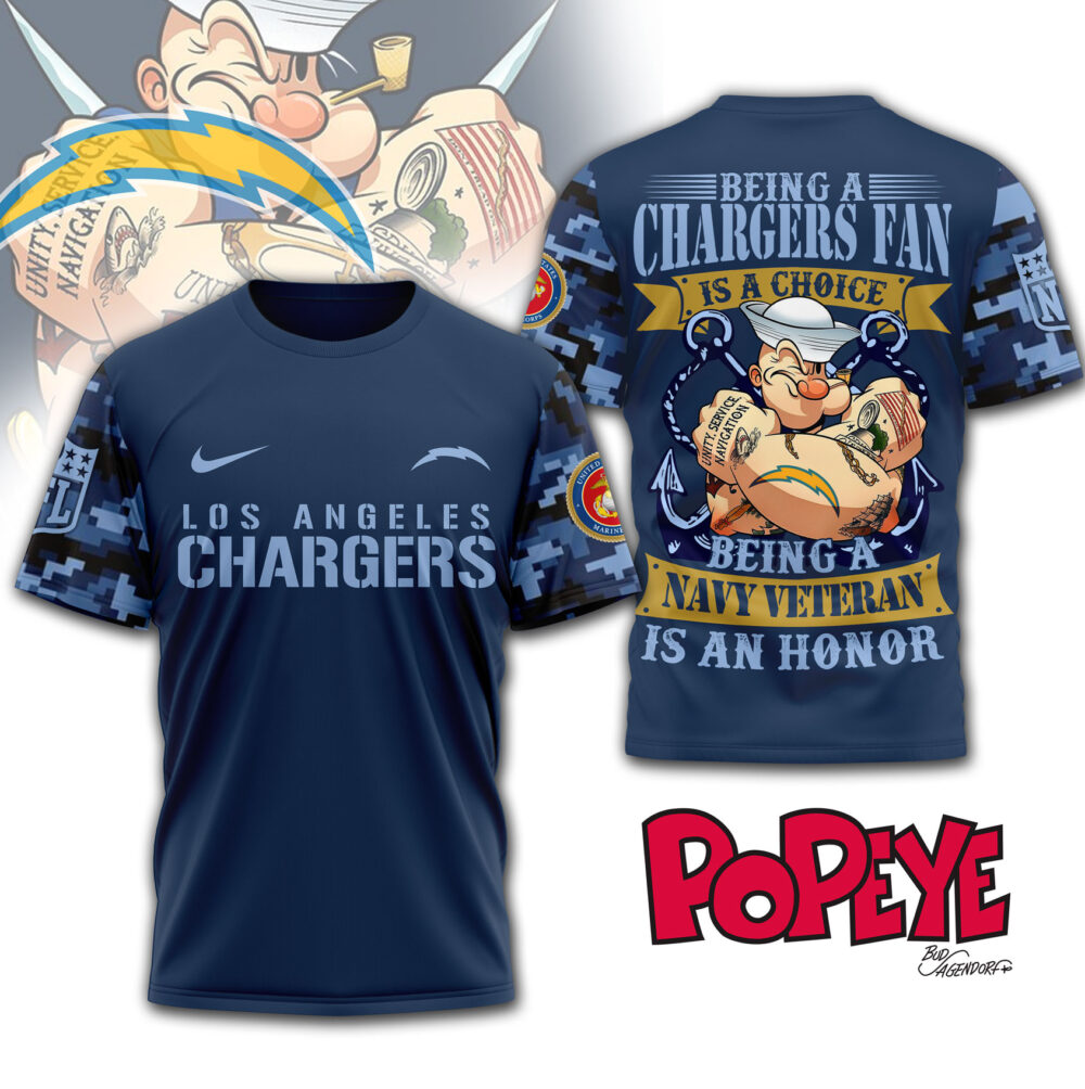 Los Angeles Chargers | Premium NFL Navy Veteran Popeye 3D Shirt