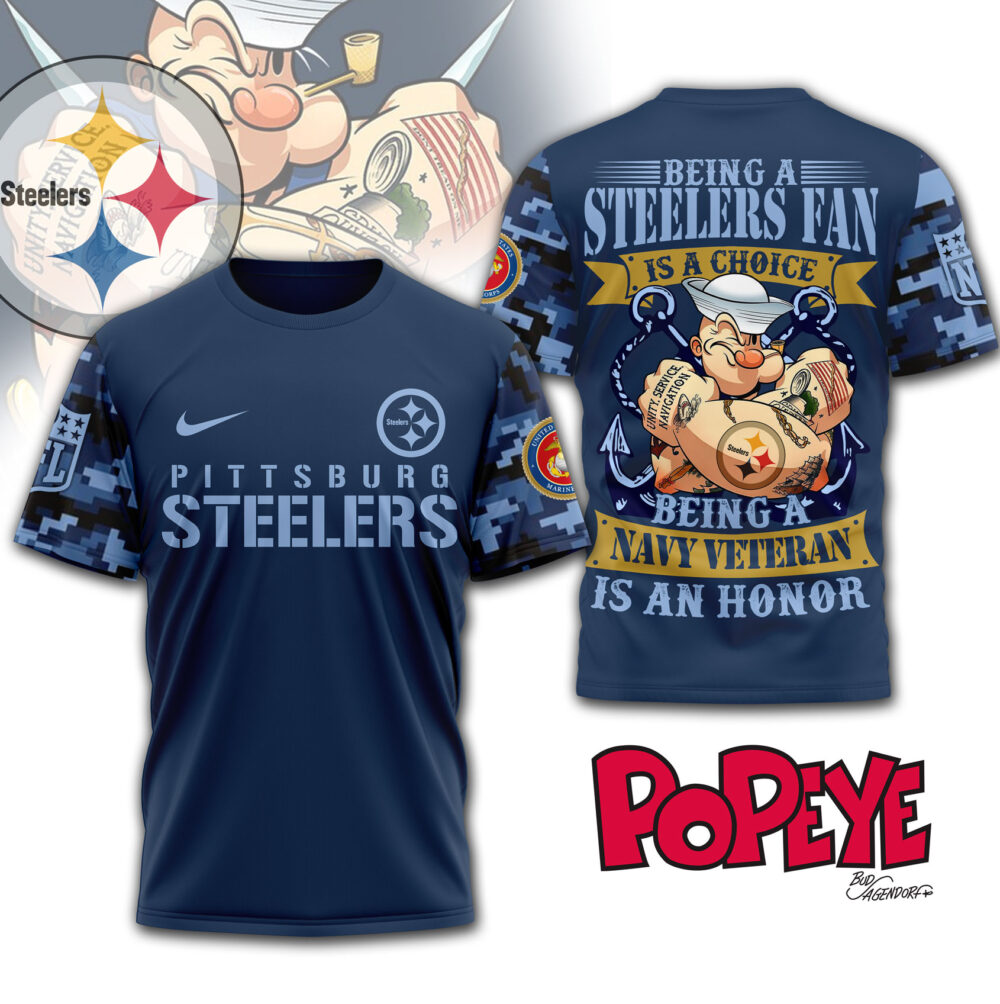 Pittsburgh Steelers | Premium NFL Navy Veteran Popeye 3D Shirt