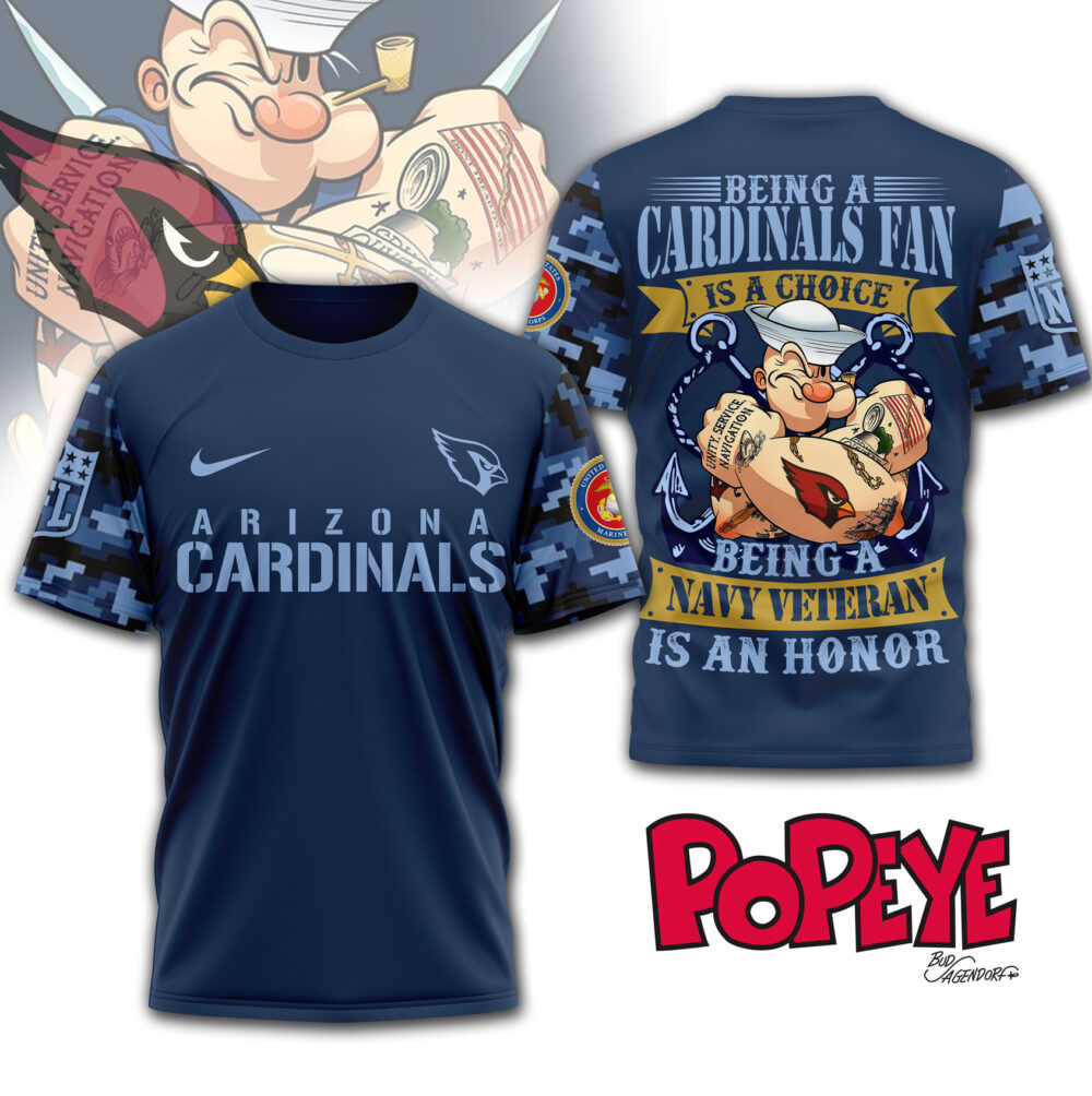 Arizona Cardinals | Premium NFL Navy Veteran Popeye 3D Shirt