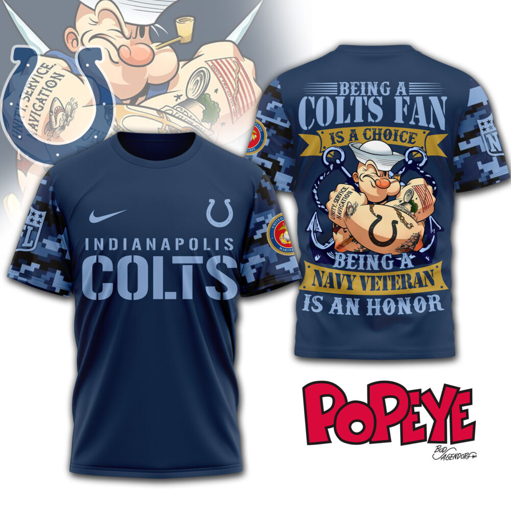 Indianapolis Colts | Premium NFL Navy Veteran Popeye 3D Shirt