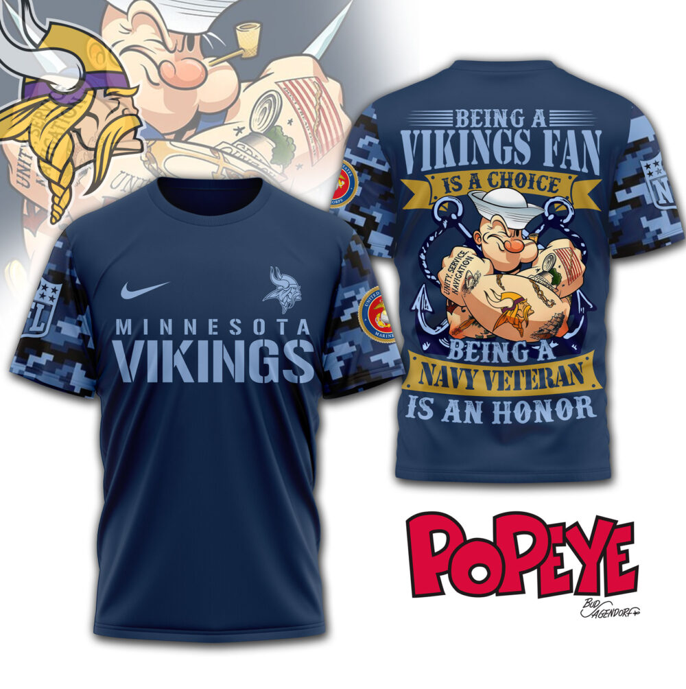 Minnesota Vikings | Premium NFL Navy Veteran Popeye 3D Shirt