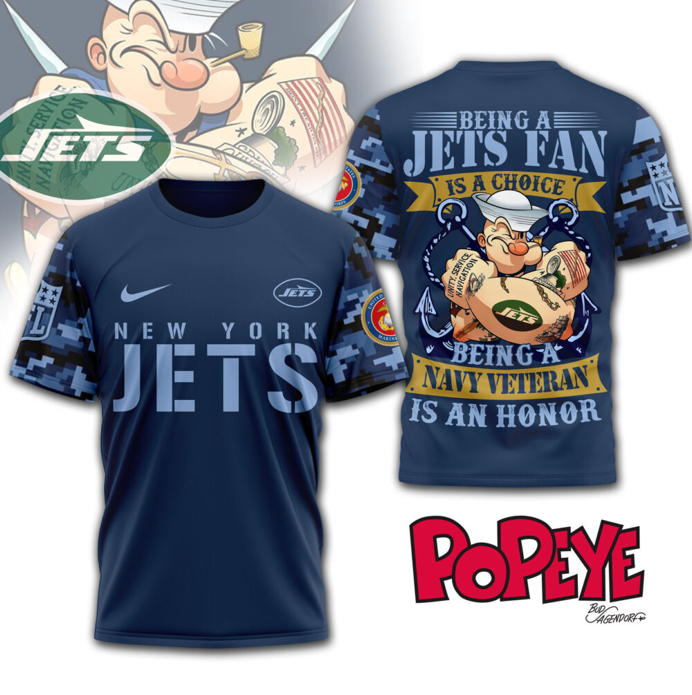 New York Jets | Premium NFL Navy Veteran Popeye 3D Shirt