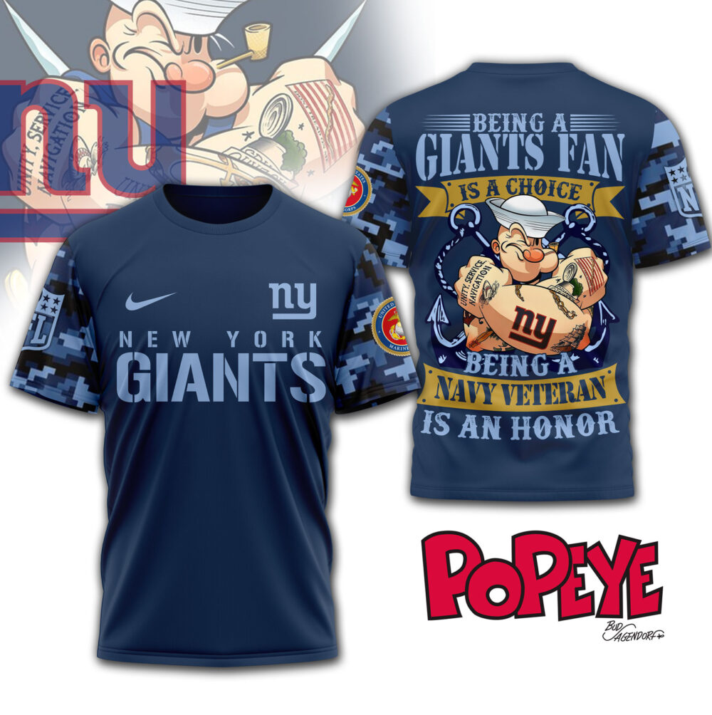 New York Giants | Premium NFL Navy Veteran Popeye 3D Shirt