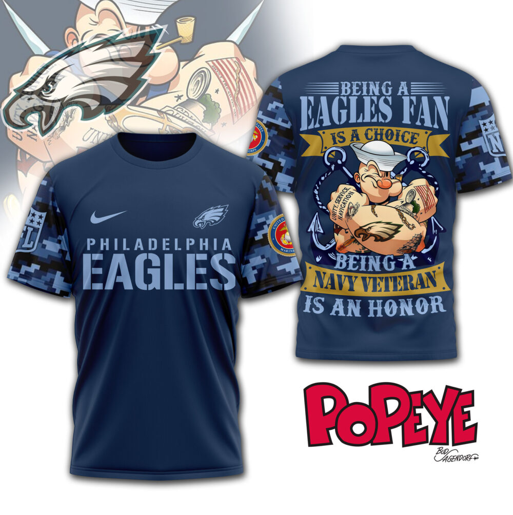 Philadelphia Eagles | Premium NFL Navy Veteran Popeye 3D Shirt