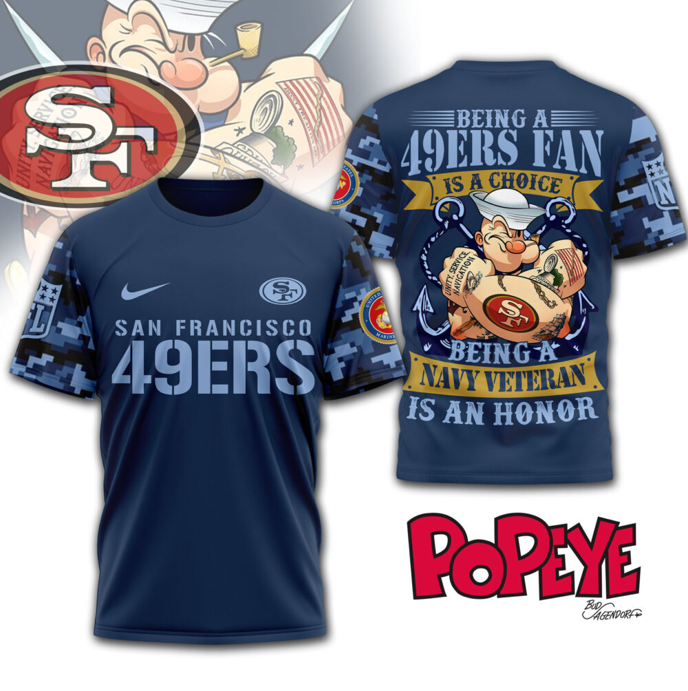 San Francisco 49ers | Premium NFL Navy Veteran Popeye 3D Shirt