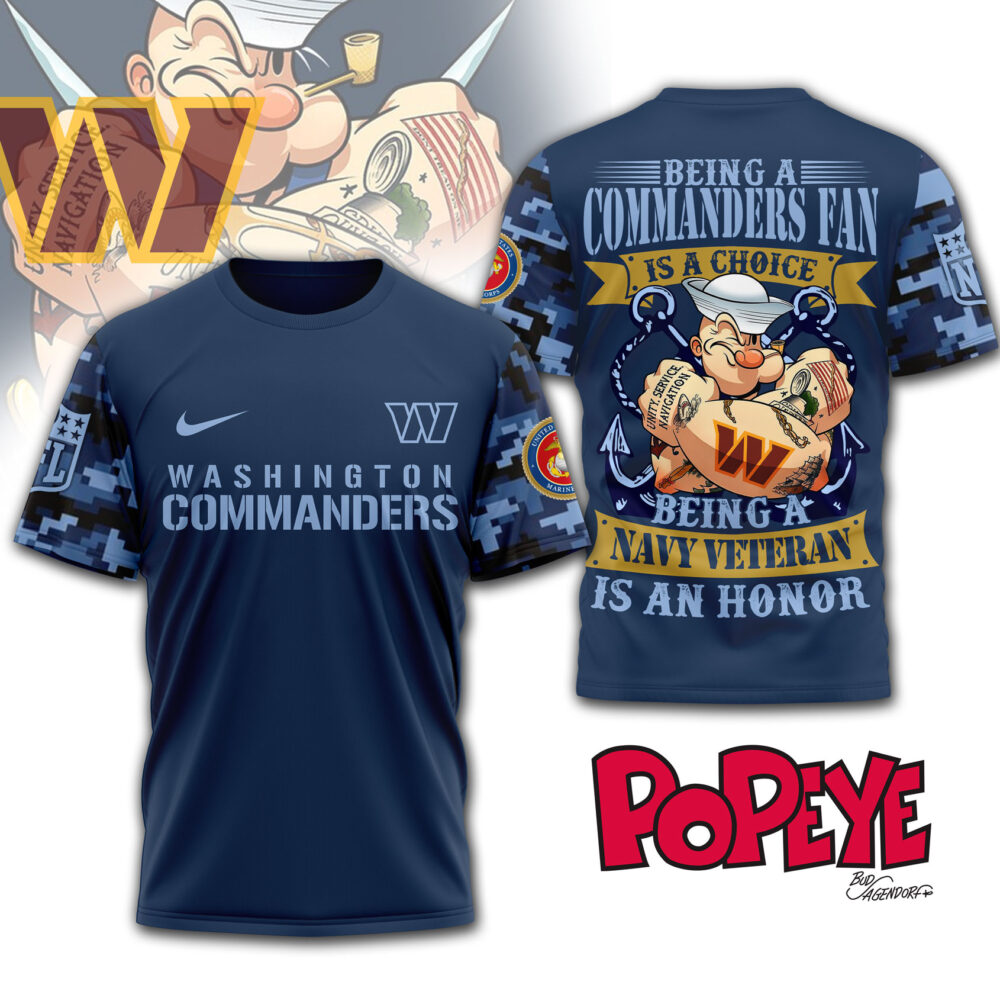 Washington Commanders | Premium NFL Navy Veteran Popeye 3D Shirt
