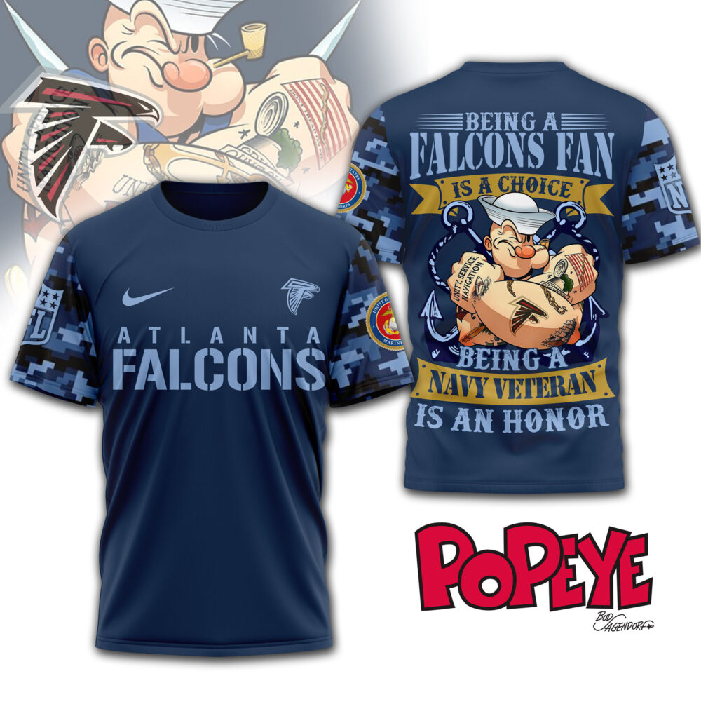 Atlanta Falcons | Premium NFL Navy Veteran Popeye 3D Shirt