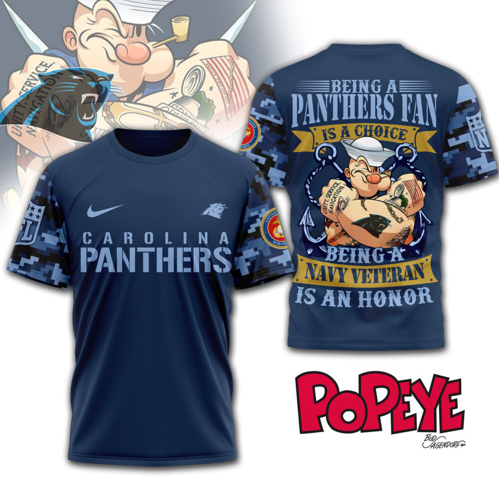 Carolina Panthers | Premium NFL Navy Veteran Popeye 3D Shirt