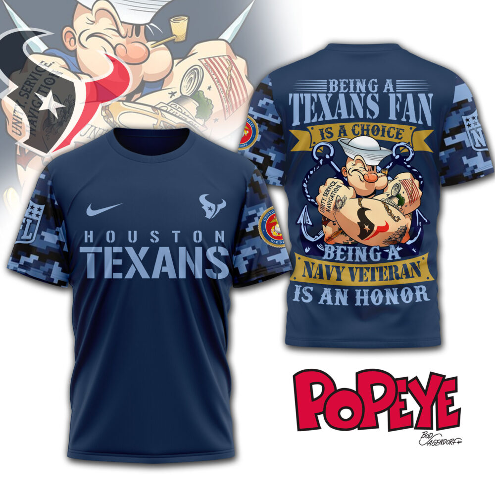 Houston Texans | Premium NFL Navy Veteran Popeye 3D Shirt