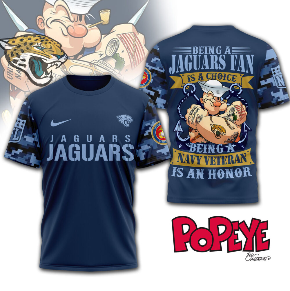 Jacksonville Jaguars | Premium NFL Navy Veteran Popeye 3D Shirt
