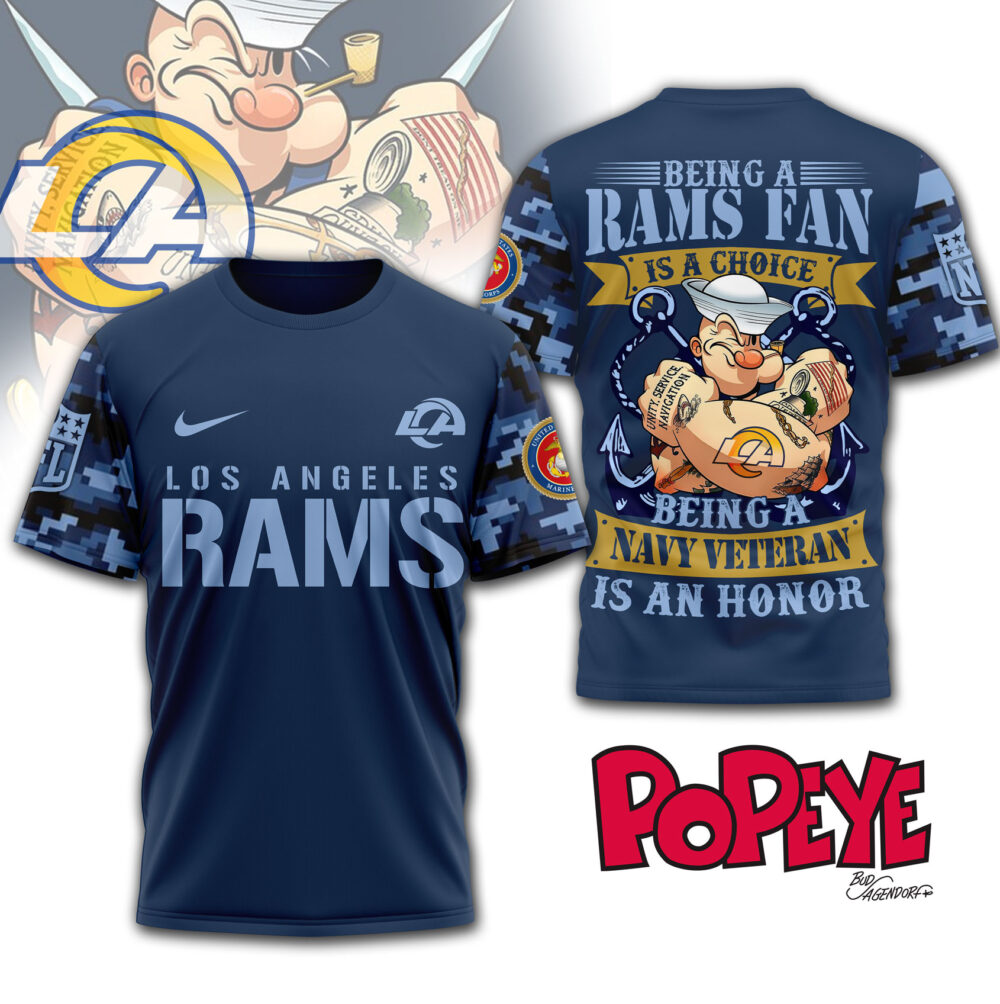 Los Angeles Rams | Premium NFL Navy Veteran Popeye 3D Shirt