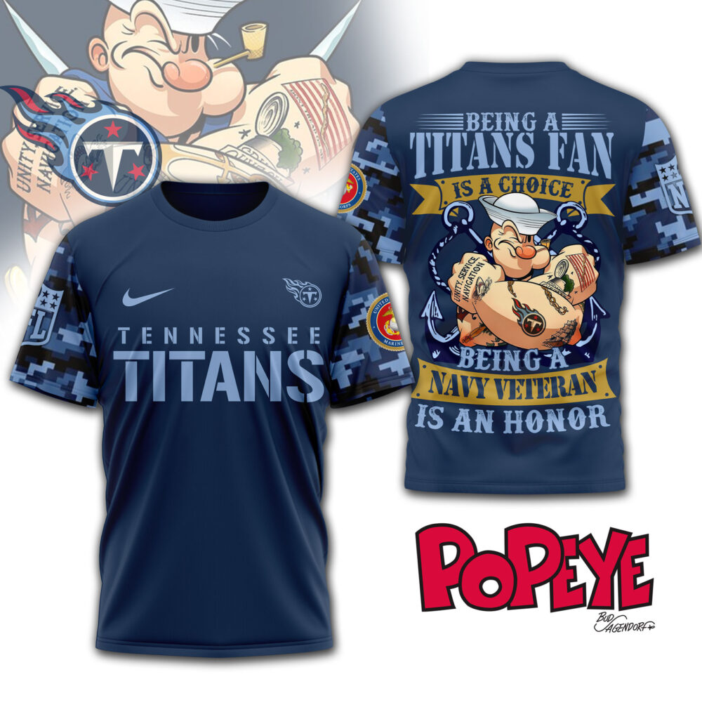 Tennessee Titans | Premium NFL Navy Veteran Popeye 3D Shirt