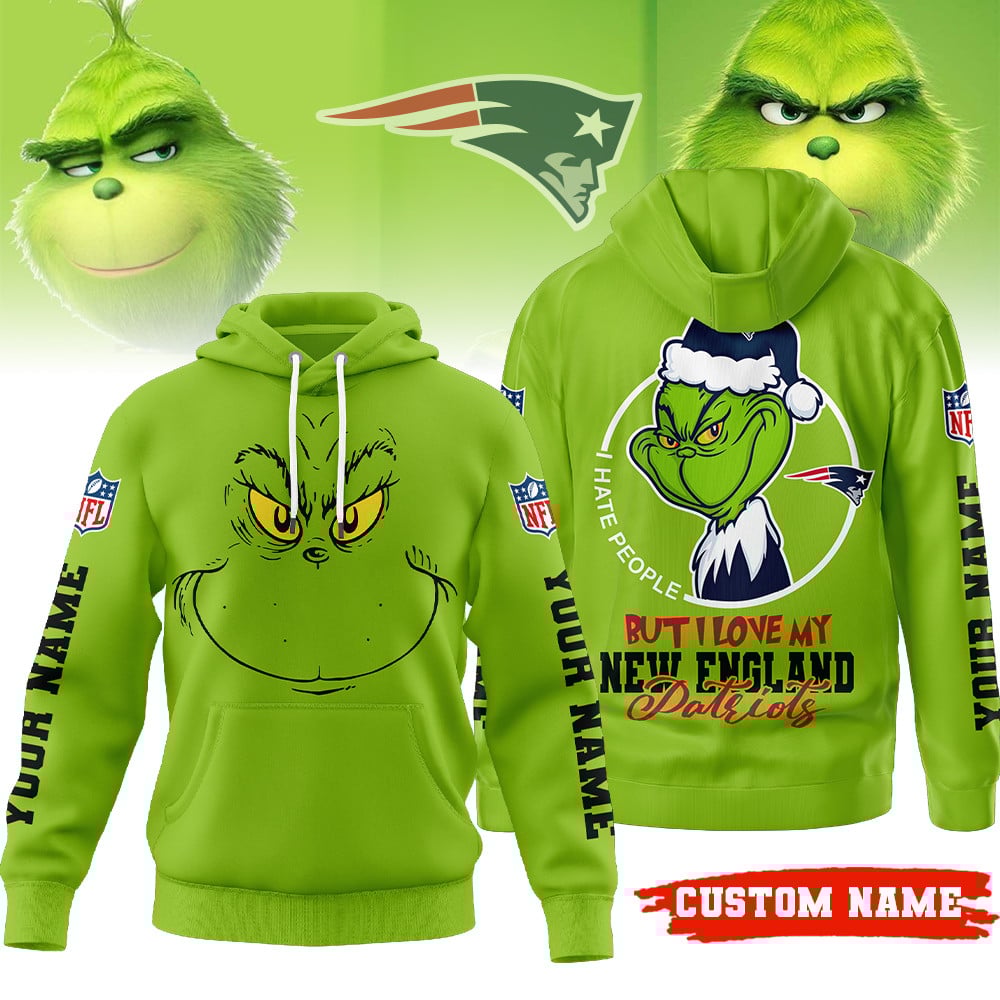 New England Patriots | Premium NFL Grinch I Hate People Hoodie MM - 4XL, Green
