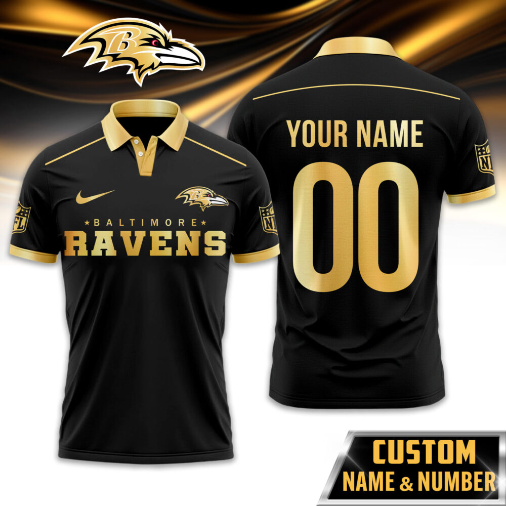 Baltimore Ravens | Premium NFL Black And Gold Custom Polo TD