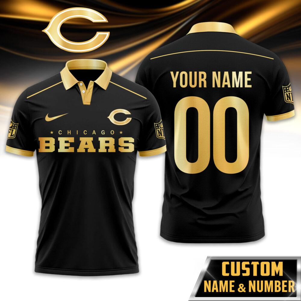 Chicago Bears | Premium NFL Black And Gold Custom Polo TD
