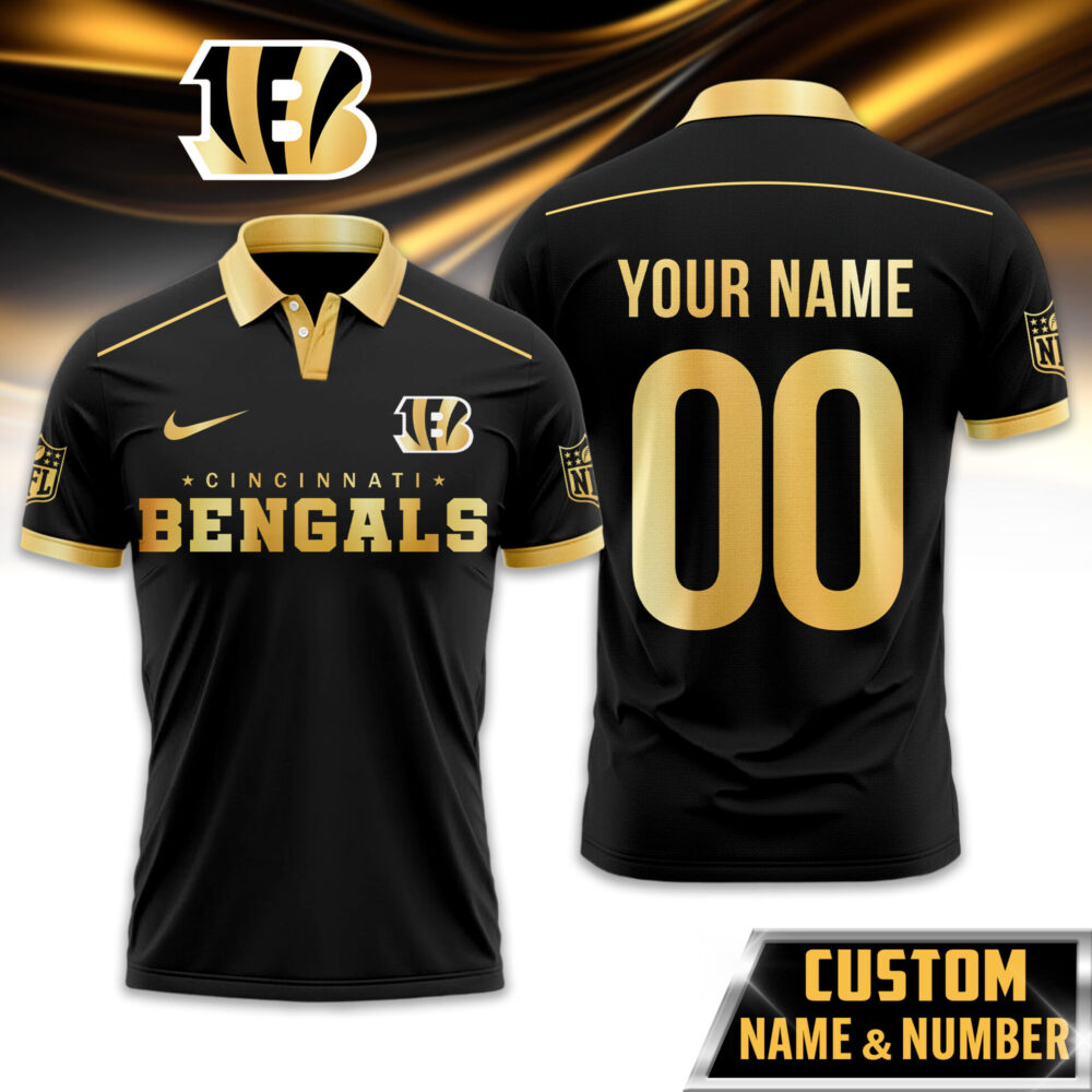Cincinnati Bengals | Premium NFL Black And Gold Custom Polo TD