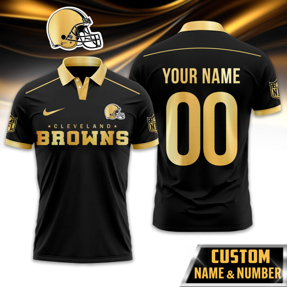 Cleveland Browns | Premium NFL Black And Gold Custom Polo TD