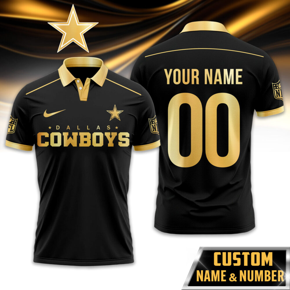 Dallas Cowboys | Premium NFL Black And Gold Custom Polo TD