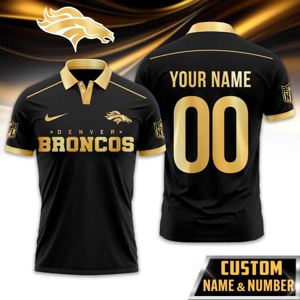 Denver Broncos | Premium NFL Black And Gold Custom Polo TD
