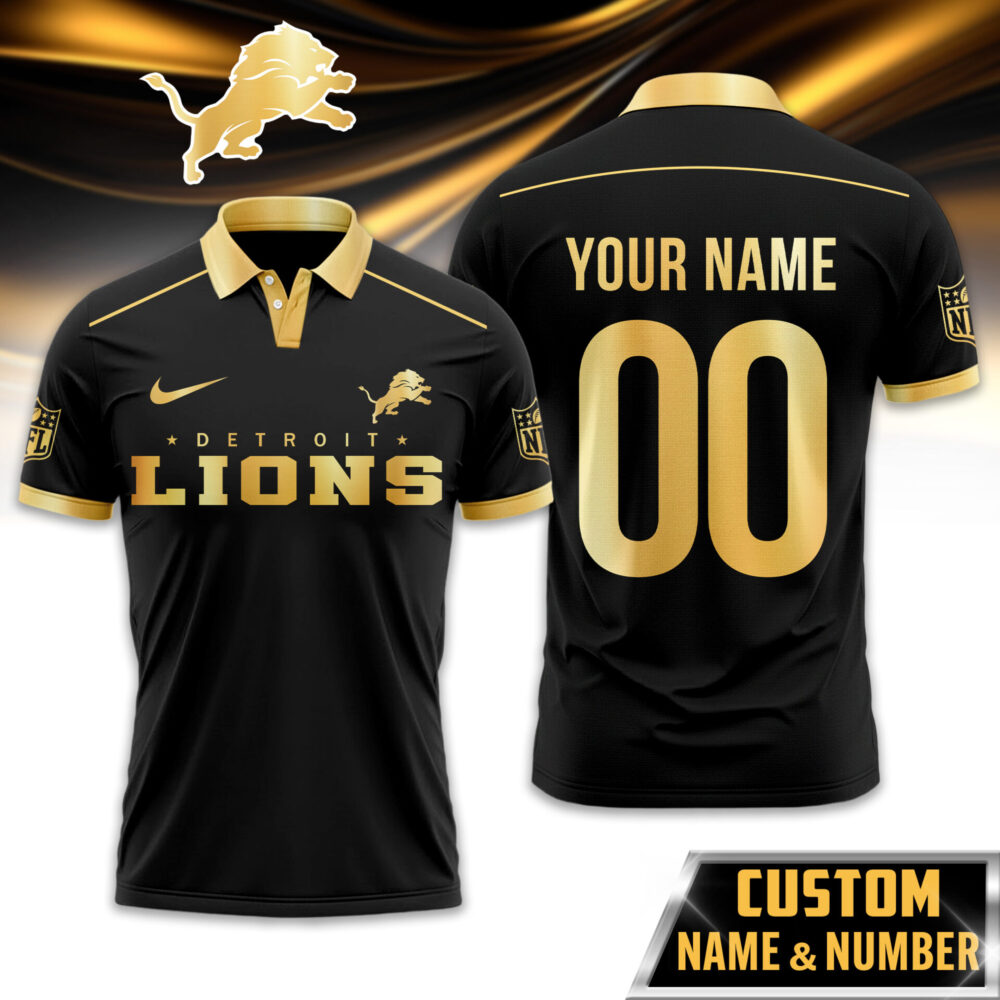 Detroit Lions | Premium NFL Black And Gold Custom Polo TD