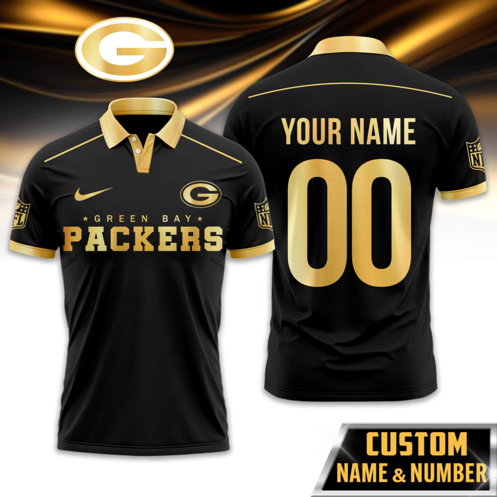 Green Bay Packers | Premium NFL Black And Gold Custom Polo TD - M