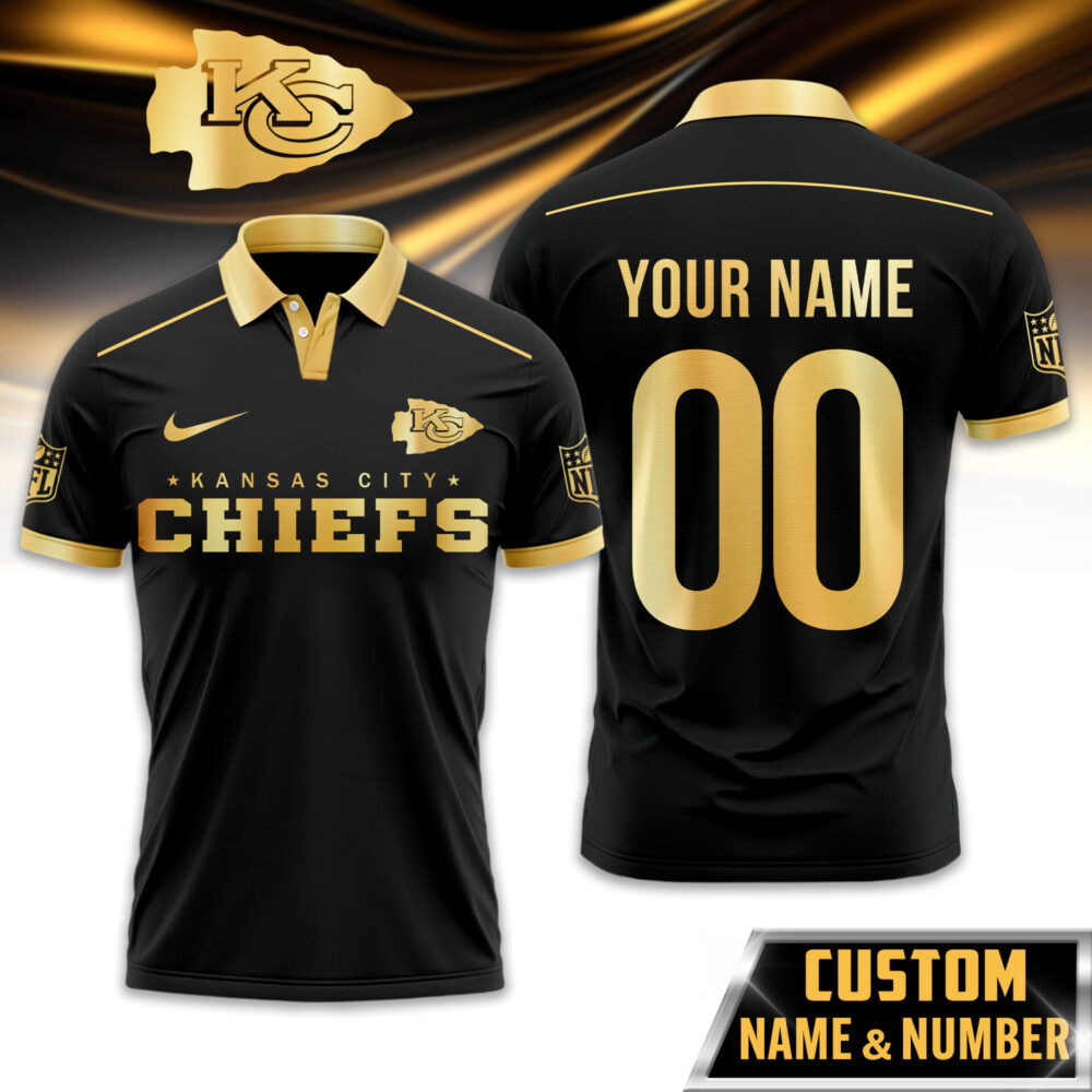 Kansas City Chiefs | Premium NFL Black And Gold Custom Polo TD