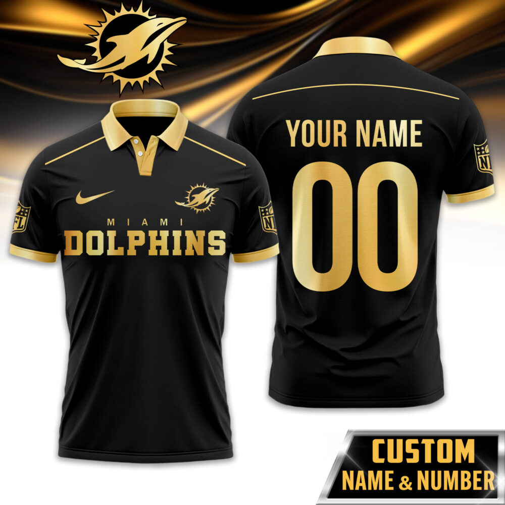 Miami Dolphins | Premium NFL Black And Gold Custom Polo TD