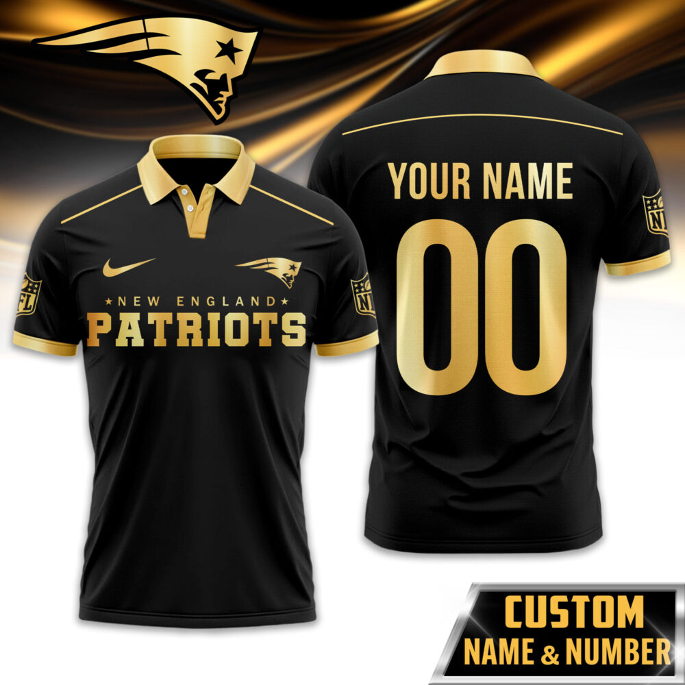 New England Patriots | Premium NFL Black And Gold Custom Polo TD