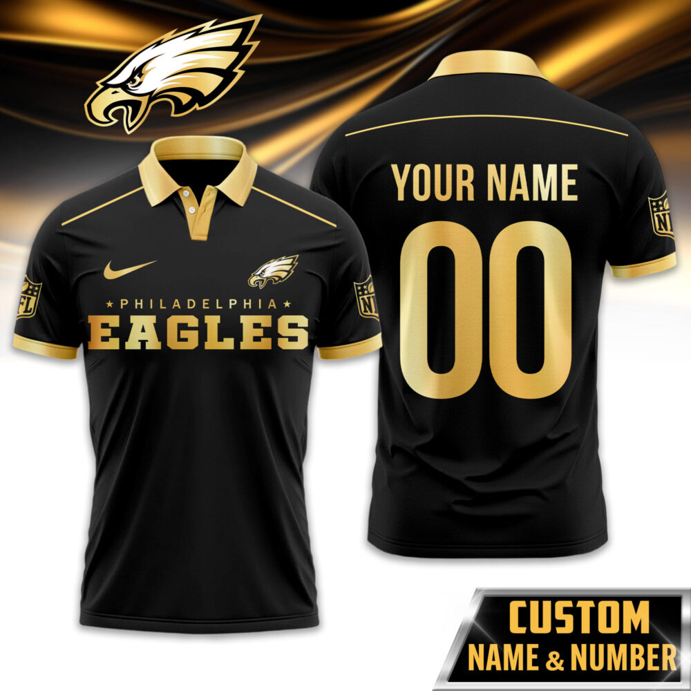 Philadelphia Eagles | Premium NFL Black And Gold Custom Polo TD