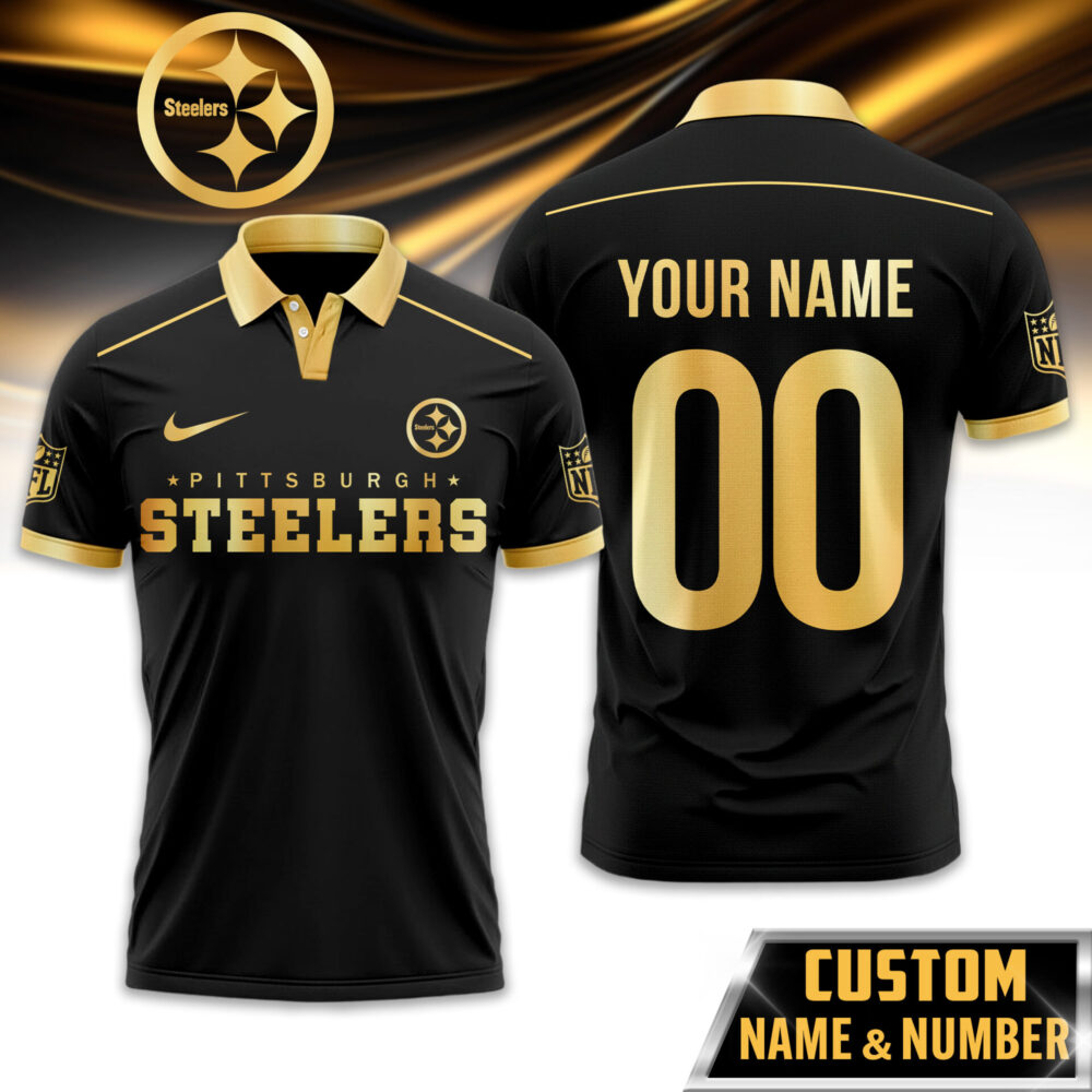Pittsburgh Steelers | Premium NFL Black And Gold Custom Polo TD
