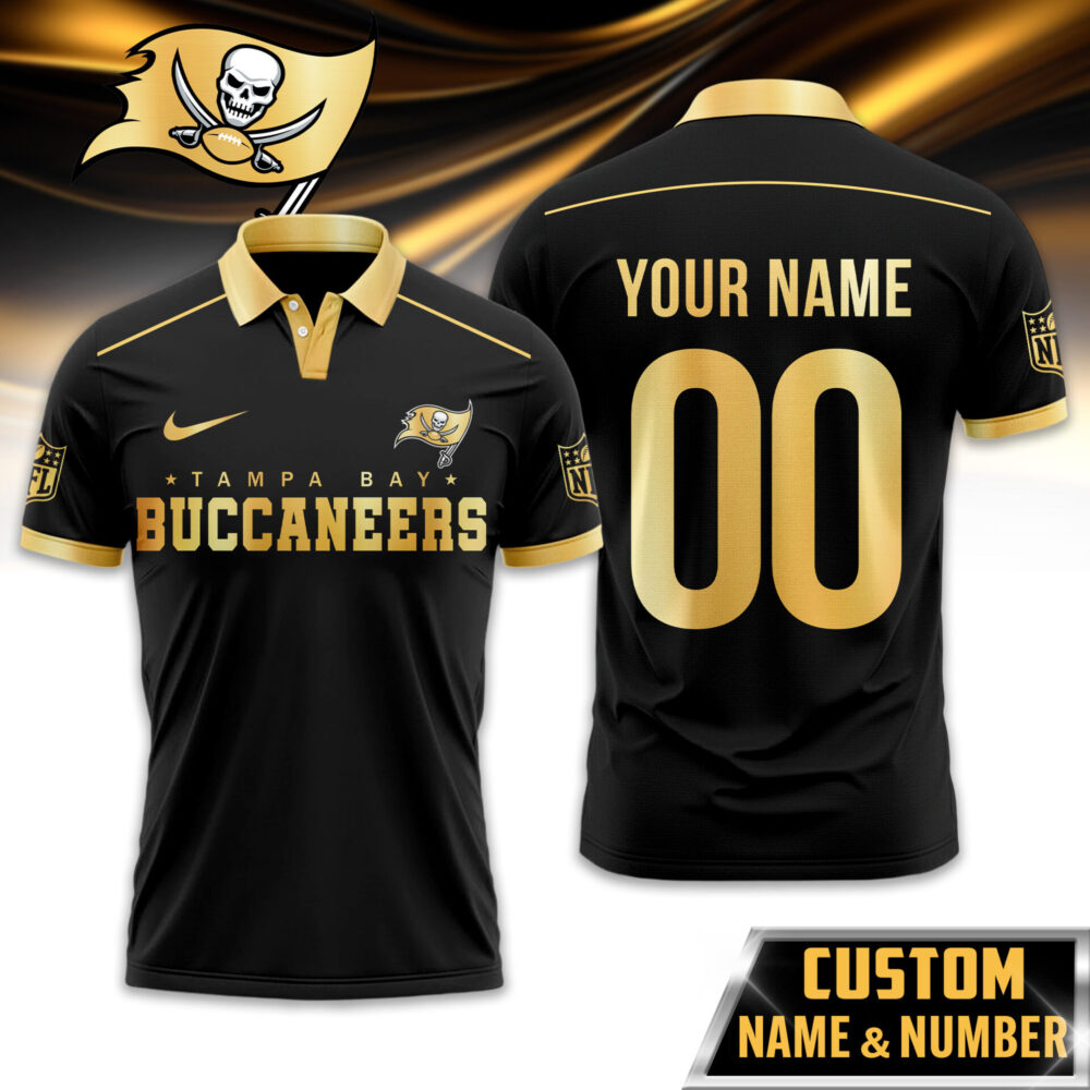Tampa Bay Buccaneers | Premium NFL Black And Gold Custom Polo TD - S