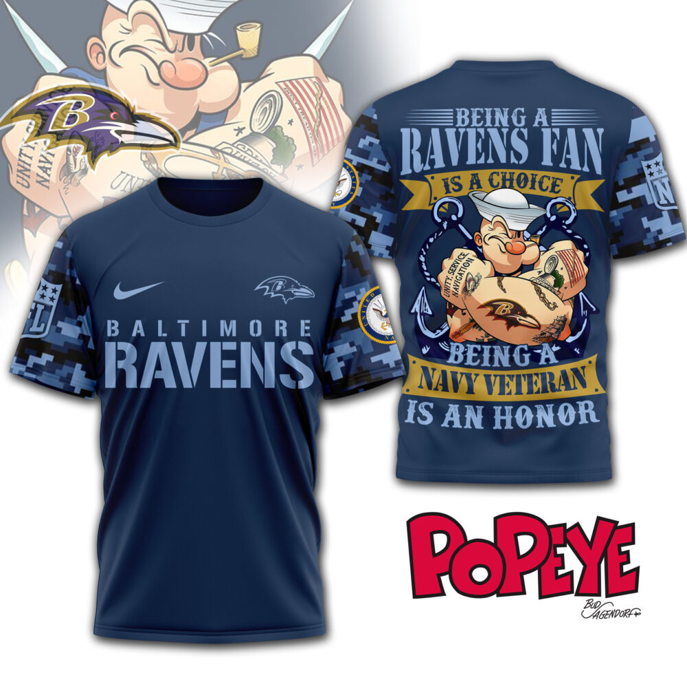Baltimore Ravens | Premium NFL Navy Veteran Popeye 3D Shirt MM