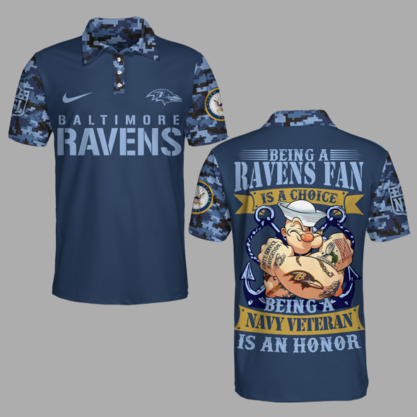 Baltimore Ravens | Premium NFL Navy Veteran Popeye 3D Shirt MM - Polo