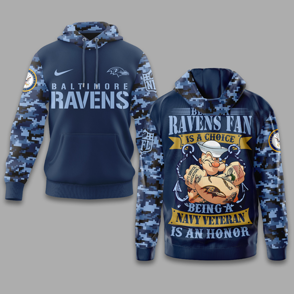 Baltimore Ravens | Premium NFL Navy Veteran Popeye 3D Shirt MM - Hoodie