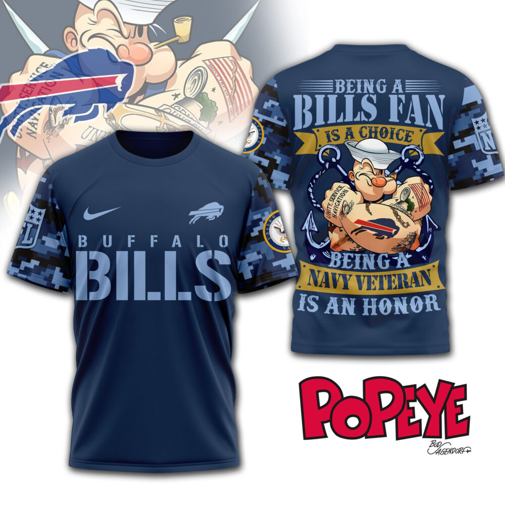 Buffalo Bills | Premium NFL Navy Veteran Popeye 3D Shirt MM - T-Shirt