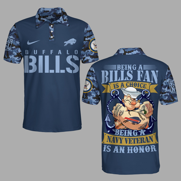 Buffalo Bills | Premium NFL Navy Veteran Popeye 3D Shirt MM - Polo