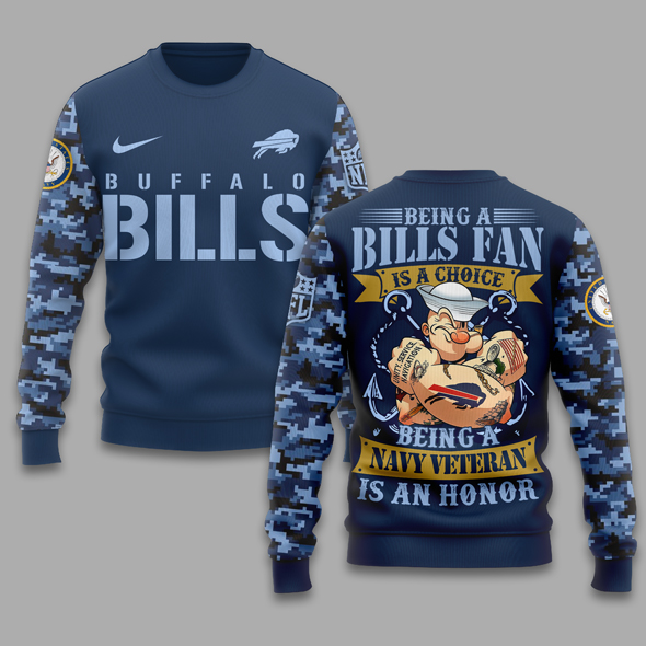 Buffalo Bills | Premium NFL Navy Veteran Popeye 3D Shirt MM - Sweatshirt