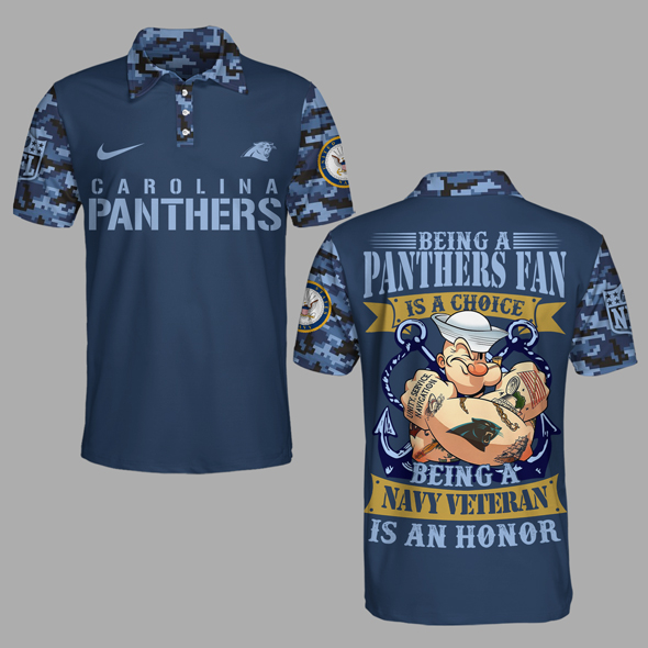 Carolina Panthers | Premium NFL Navy Veteran Popeye 3D Shirt MM - Polo