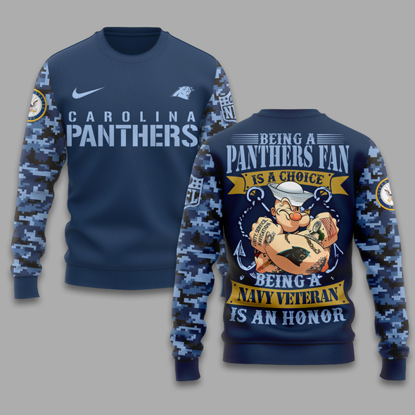 Carolina Panthers | Premium NFL Navy Veteran Popeye 3D Shirt MM - Sweatshirt