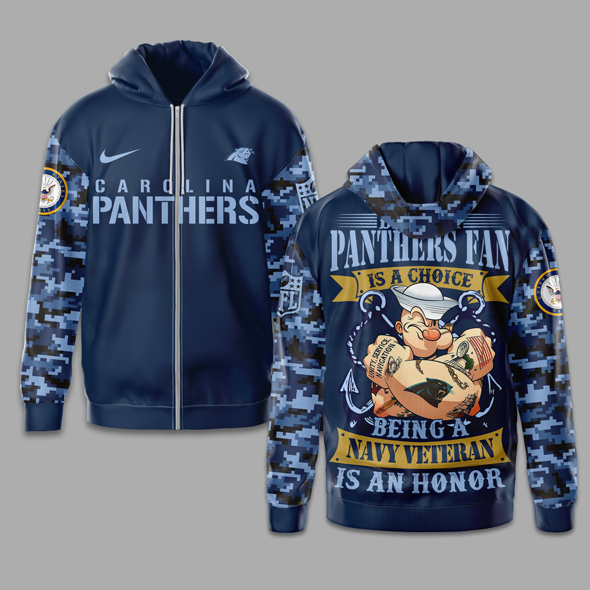 Carolina Panthers | Premium NFL Navy Veteran Popeye 3D Shirt MM - Zip Hoodie