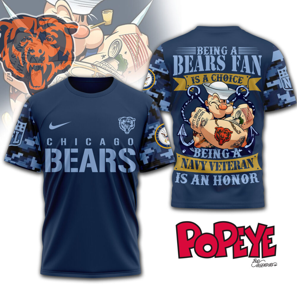Chicago Bears | Premium NFL Navy Veteran Popeye 3D Shirt MM - T-Shirt