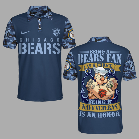 Chicago Bears | Premium NFL Navy Veteran Popeye 3D Shirt MM - Polo